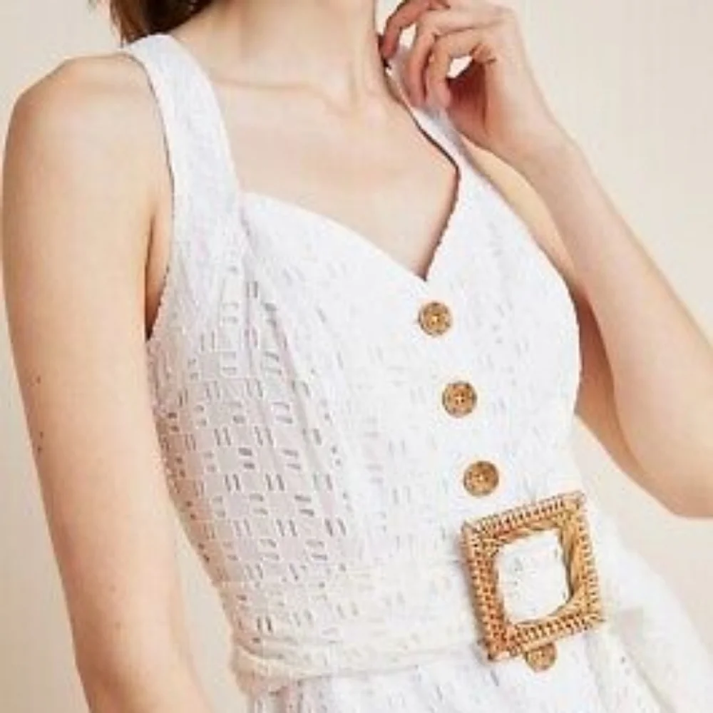 Anthropologie Belted Eyelet Romper in Ivory size 6 NWT